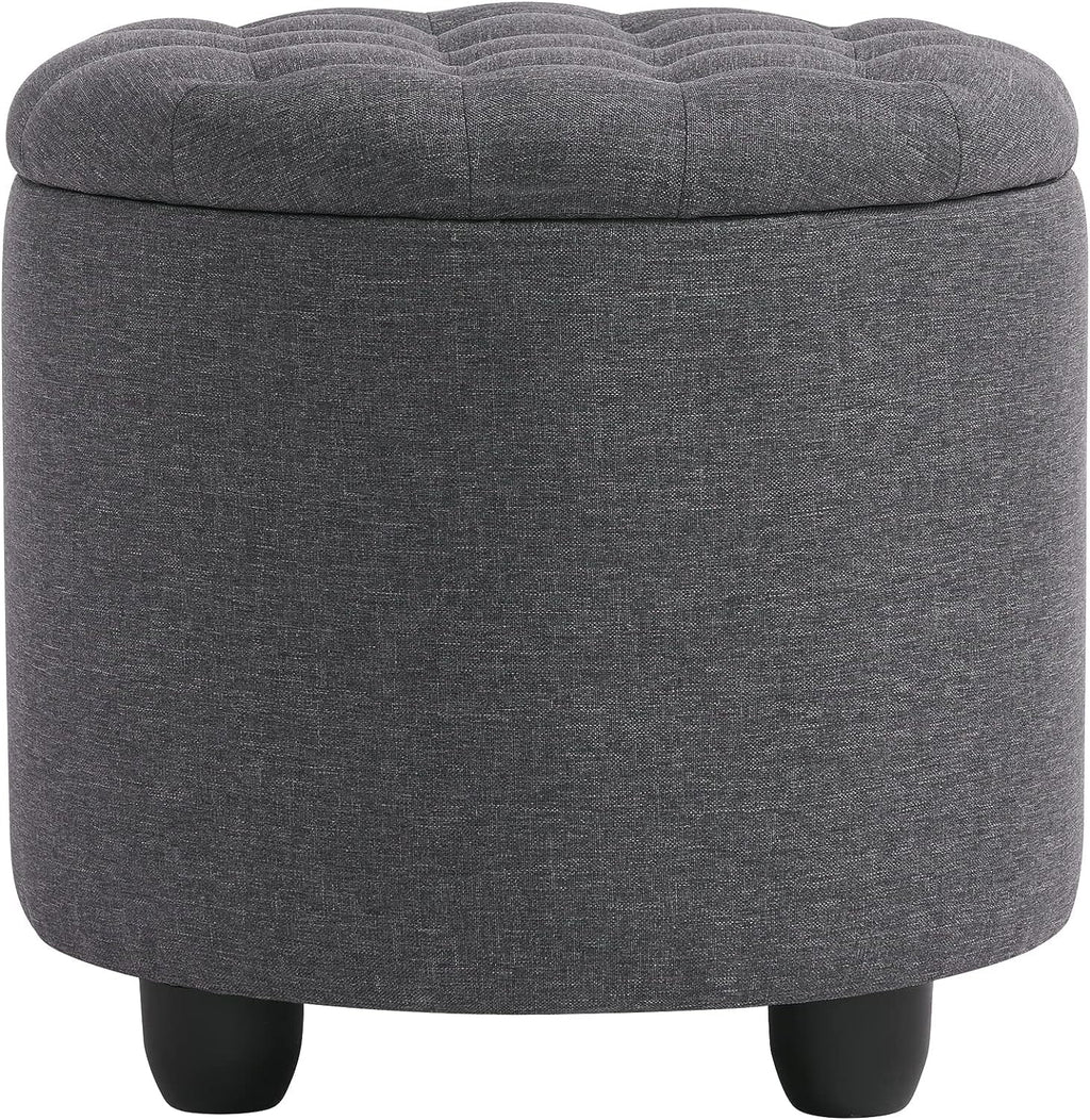19" Round Storage Ottoman with Cover Lid Tufted PU Leather Fabric Ottoman N328