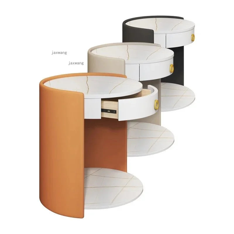 Round Leather Bedside Table Nightstand P71747