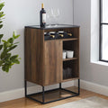Rustic Oak Wood and Glass Bar Cabinet I3208