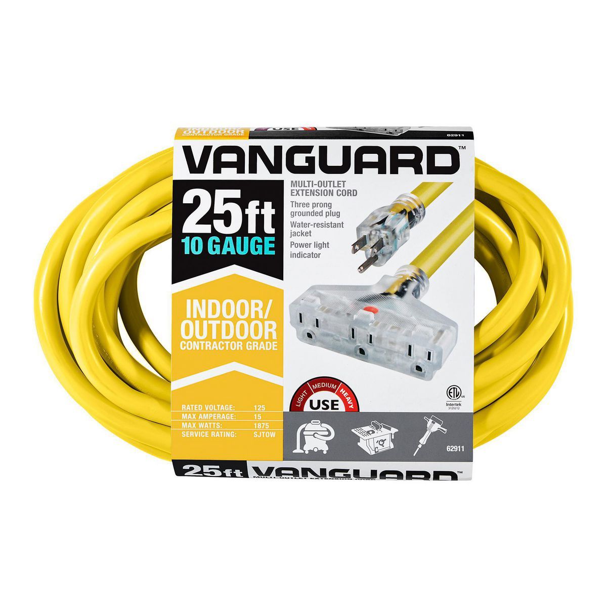 Yellow 25 ft. 10/3 Gauge Triple-Tap Extension Cord J604