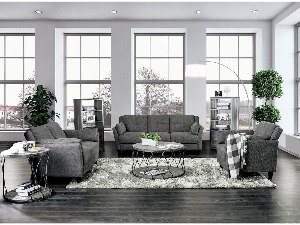 Gray Linen-like Fabric Living Room Set 3pcs I3479