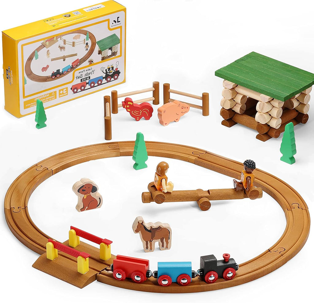 60 PCS Wooden Train Set Building Blocks Construction Toy N37710