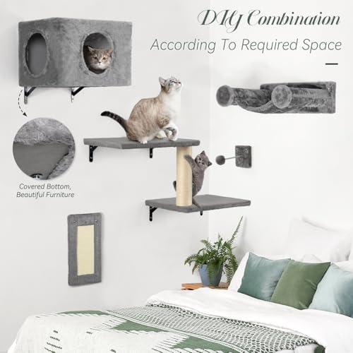 Wall Mounted Cat Furniture Set with House Steps Scratcher Hammock H5356