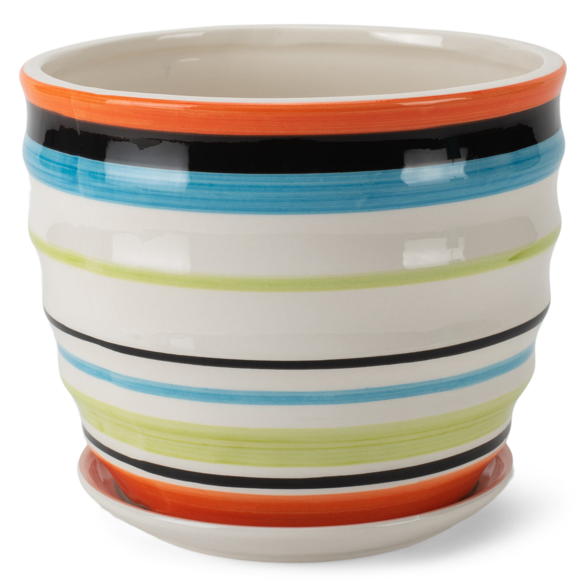 Ribbed Coral Blue Green 5.25 x 6 Inch Ceramic Flower Pot Planter with Saucer F160
