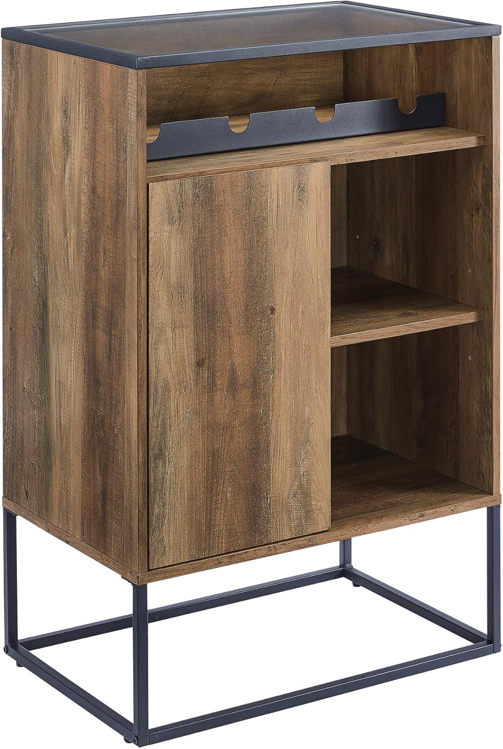 Rustic Oak Wood and Glass Bar Cabinet I3208