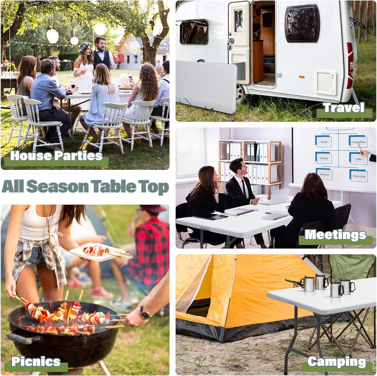 White 8ft Portable Folding Plastic Table Y628