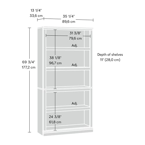 5 Tier Wooden Bookcase Bookshelf in Chalked Chestnut U24216