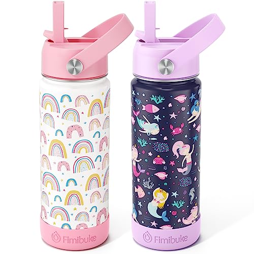 18oz 2 Pack Double Wall Stainless Steel Insulated Water Bottle with Straw W770098