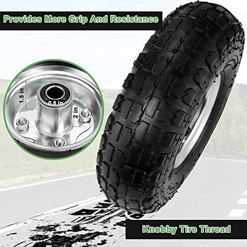 (2 Pack) 4.10/3.50-4 Tire and Wheel - 10 Inch Heavy Duty Pneumatic Tire with 5/8" Bearings and 2.2" Offset Hub A8491