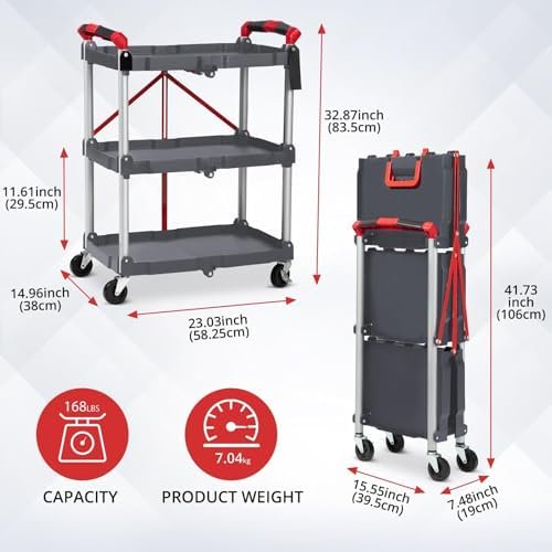 3-Tier Foldable Utility Rolling Cart with Wheels Z4252