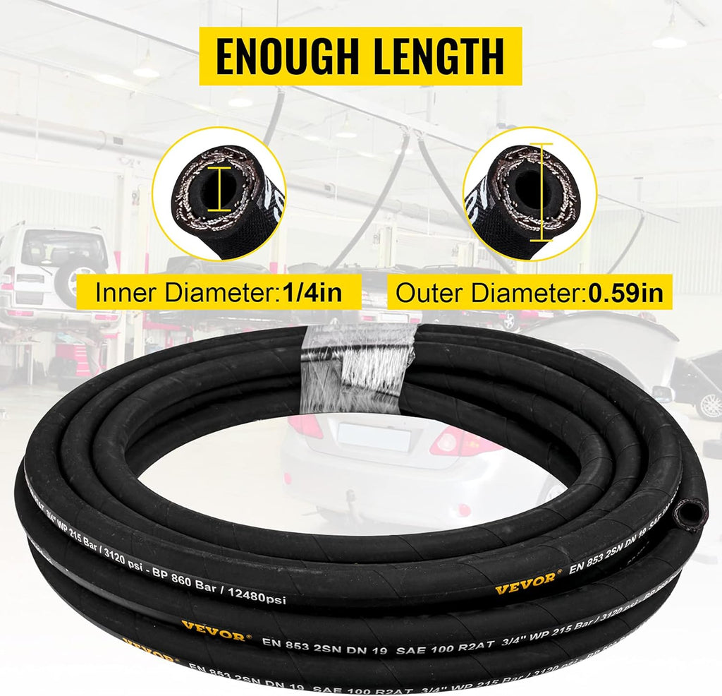 1/4 inch x 100 ft Rubber Hydraulic Hose, 5800 PSI, Pack of 2 M83732