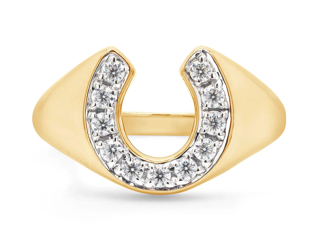 14K Yellow Gold Over Sterling Silver Moissanite Horseshoe Ring D61962
