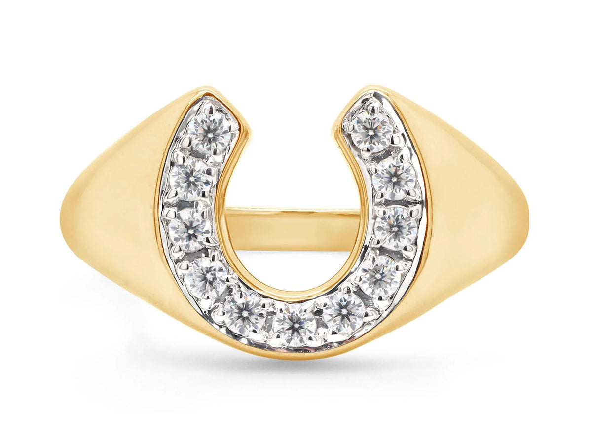 14K Yellow Gold Over Sterling Silver Moissanite Horseshoe Ring D61962
