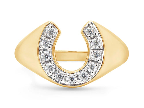 14K Yellow Gold Over Sterling Silver Moissanite Horseshoe Ring D61962