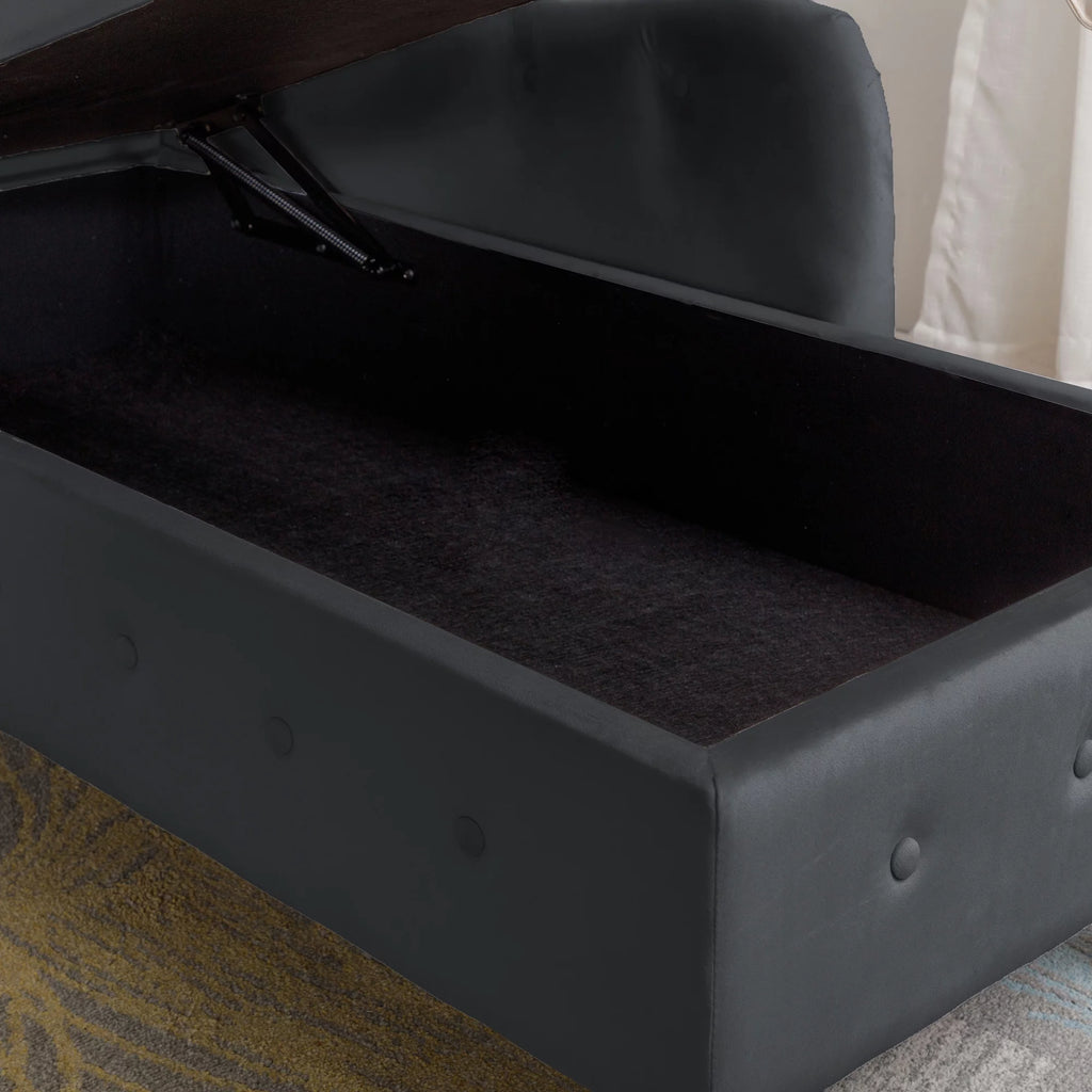 Black Velvet Chaise Lounge with Storage & Pillow U5129