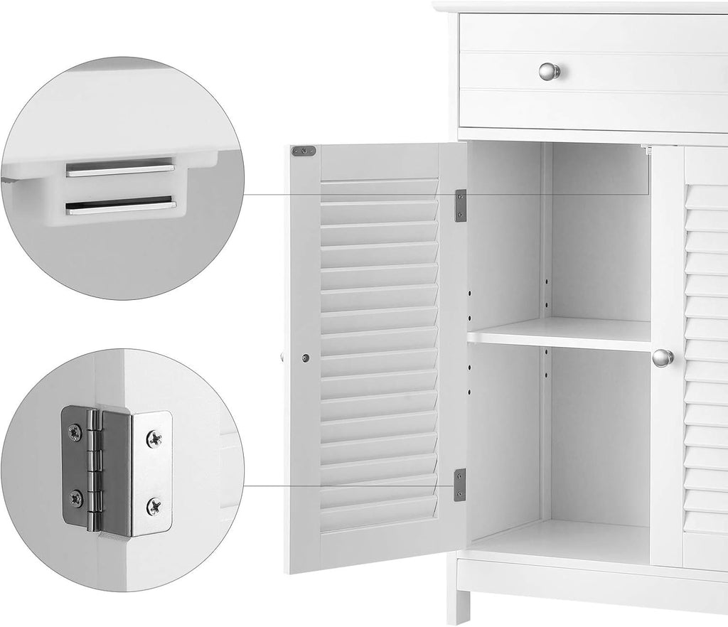 Matte White Free-Standing Bathroom Cabinet with 2 Louvered Doors and Drawer L4770