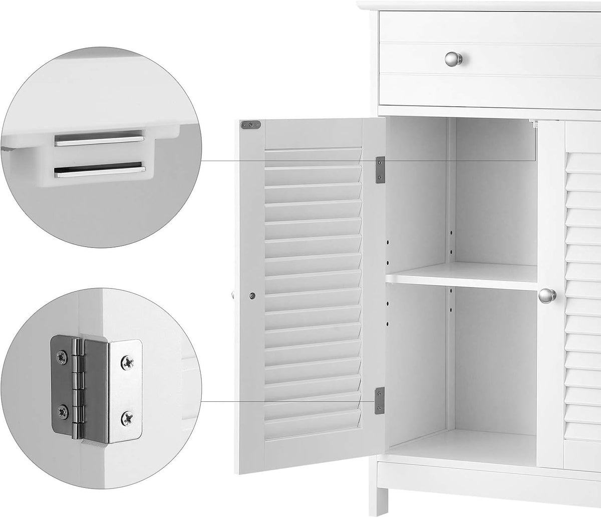Matte White Free-Standing Bathroom Cabinet with 2 Louvered Doors and Drawer L4770