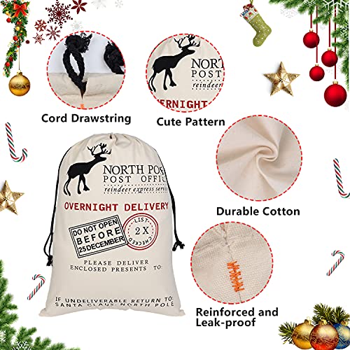 6 Pack Large Canvas Cotton Christmas Bags with Drawstrings A964791