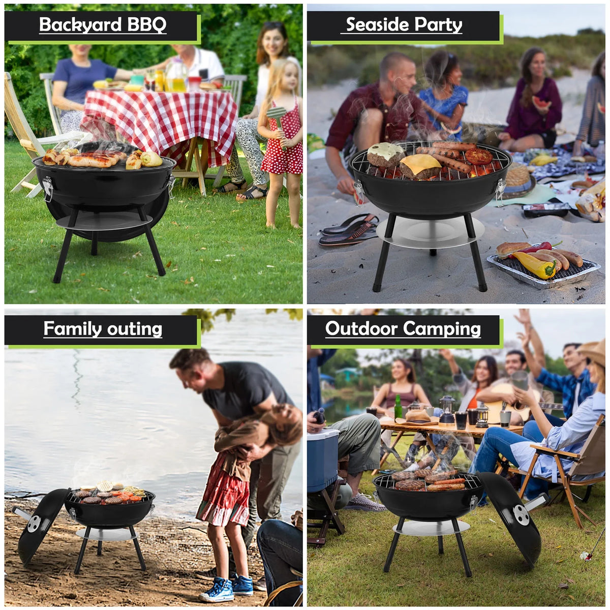 14 inch Portable Charcoal Grill with Black Lid B649