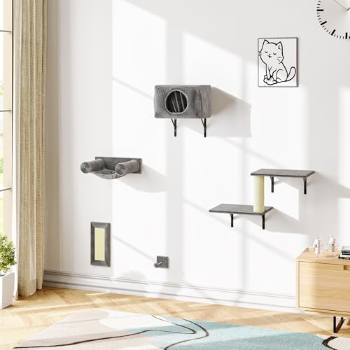 Wall Mounted Cat Furniture Set with House Steps Scratcher Hammock H5356