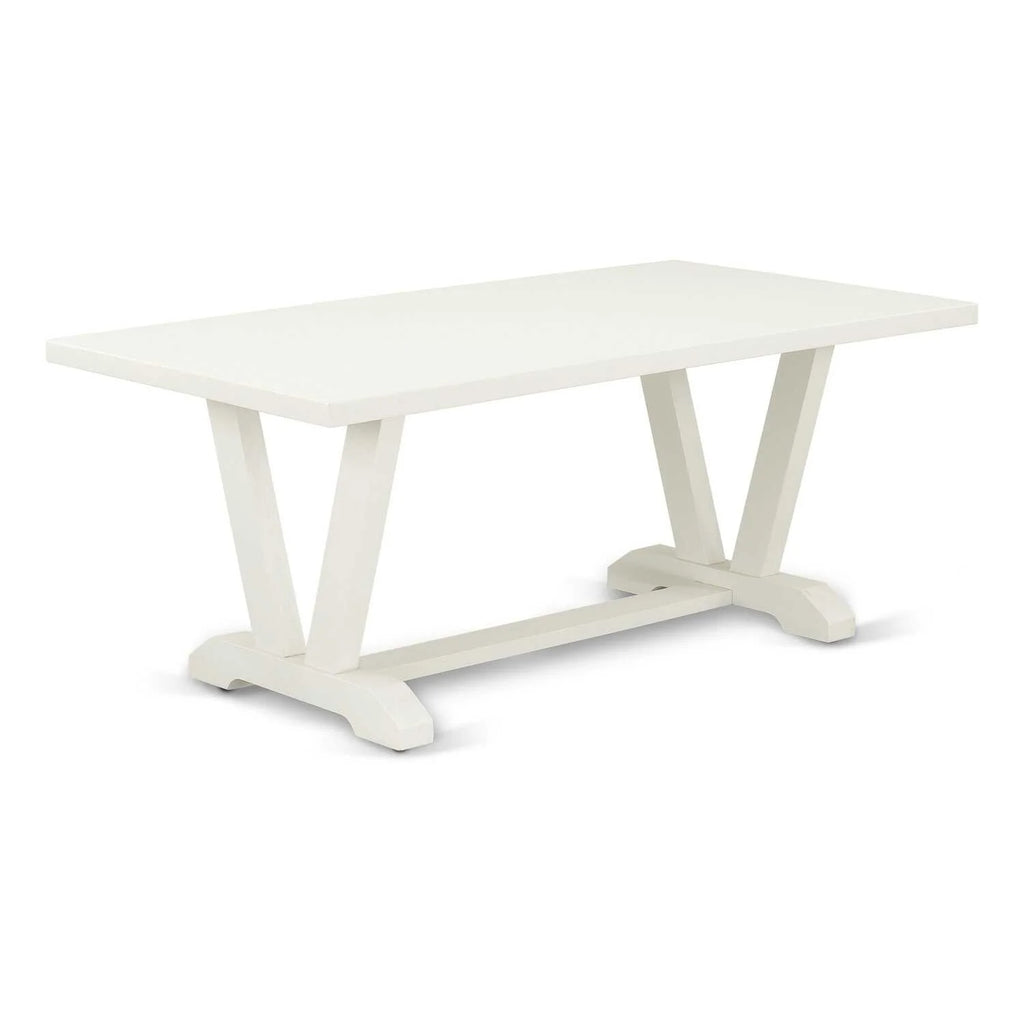 Kitchen Table with Linen White Top and Wooden Legs H288