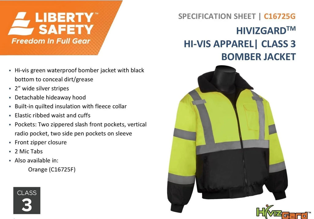 Hi Vis Class 3 Insulated Reflective Winter Work Jacket with Quilted Liner, Black Bottom, XLARGE W3765