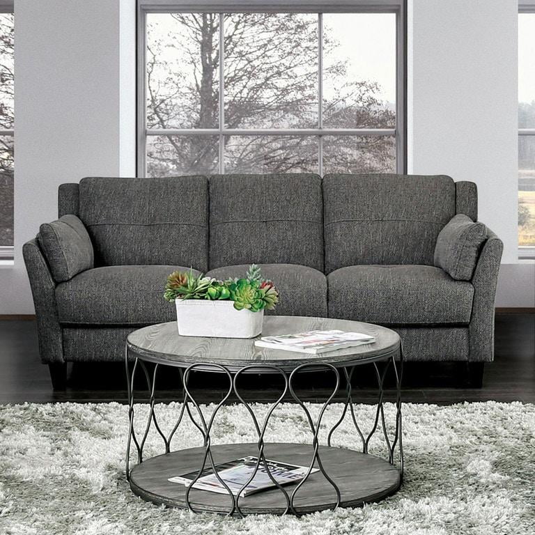 Gray Linen-like Fabric Living Room Set 3pcs I3479