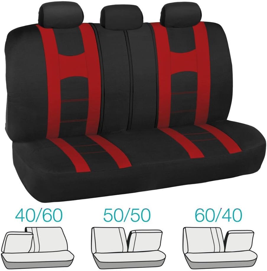 Black/Red Stripe Seat Covers Full Set Pack of 2 E678