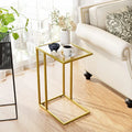 C Shaped Glass End Table with Metal Frame I58909