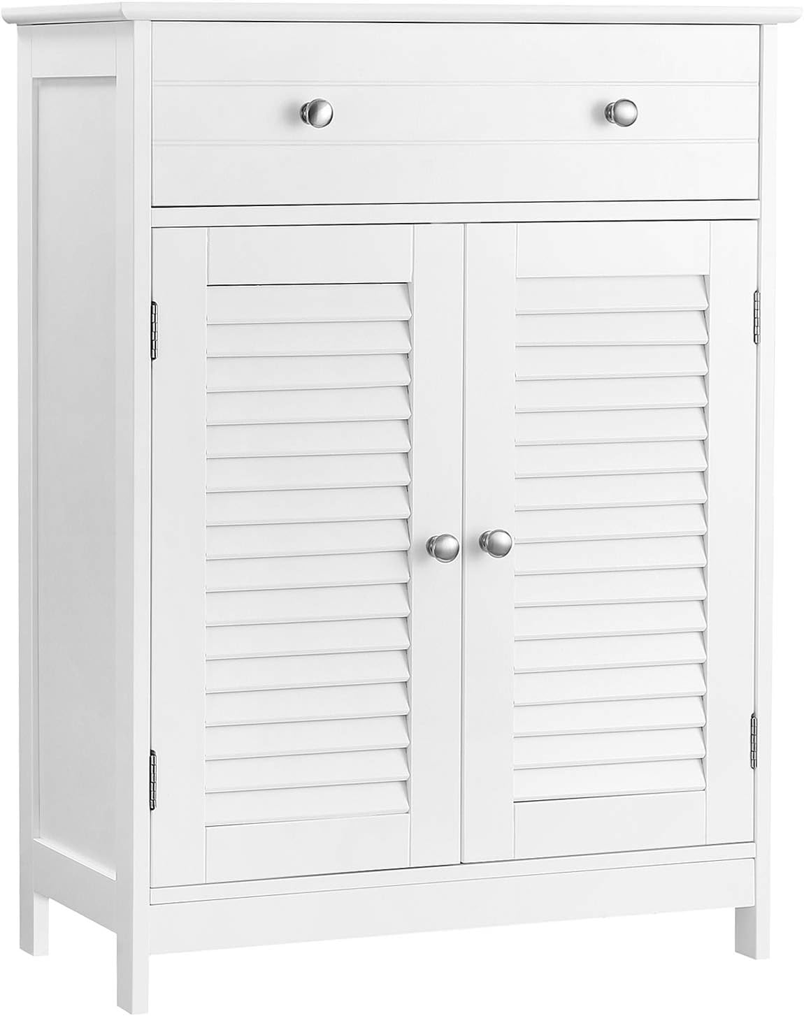 Matte White Free-Standing Bathroom Cabinet with 2 Louvered Doors and Drawer L4770