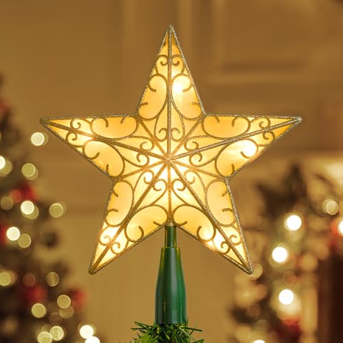 9 inch Silver PVC Star Christmas Tree Topper with 10 Warm White Light M565