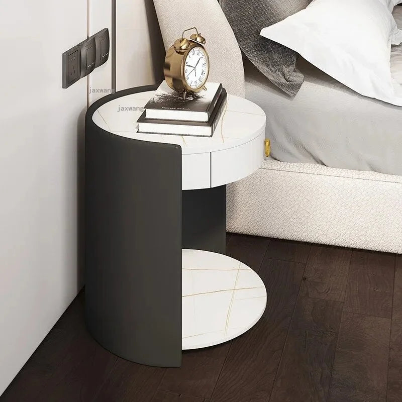 Round Leather Bedside Table Nightstand P71747