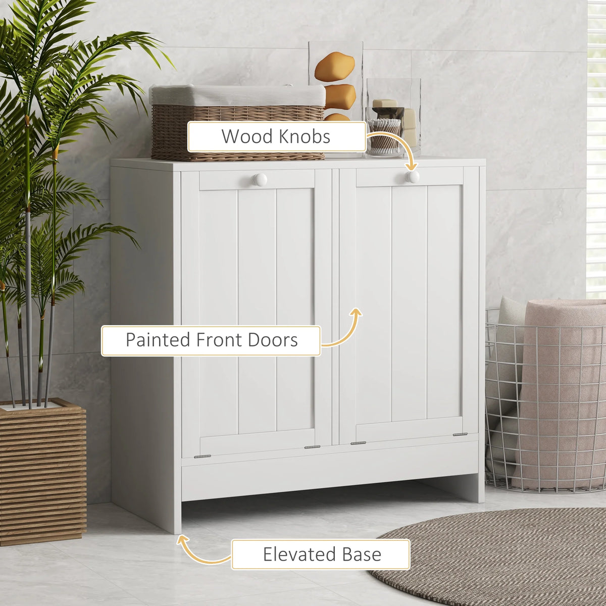White Tilt-out Laundry Cabinet with 2 Hamper Compartments S550