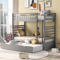 Twin Bunk Bed with Safety Rail and Trundle Gray Wood Bed Frame A8861