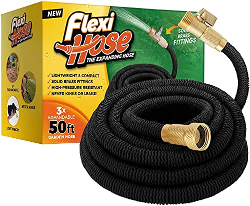 Expandable Garden Hose 50 ft Brass Fittings Black U97453