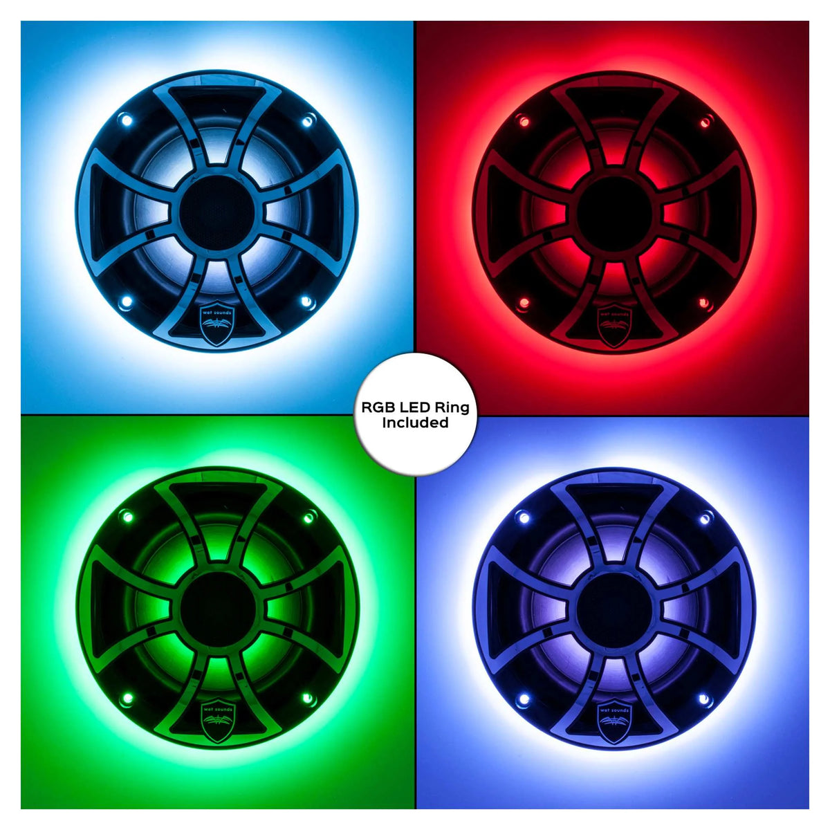 White 6.5 Inch Marine LED Coaxial Speakers with RGB LED Speaker Rings W716