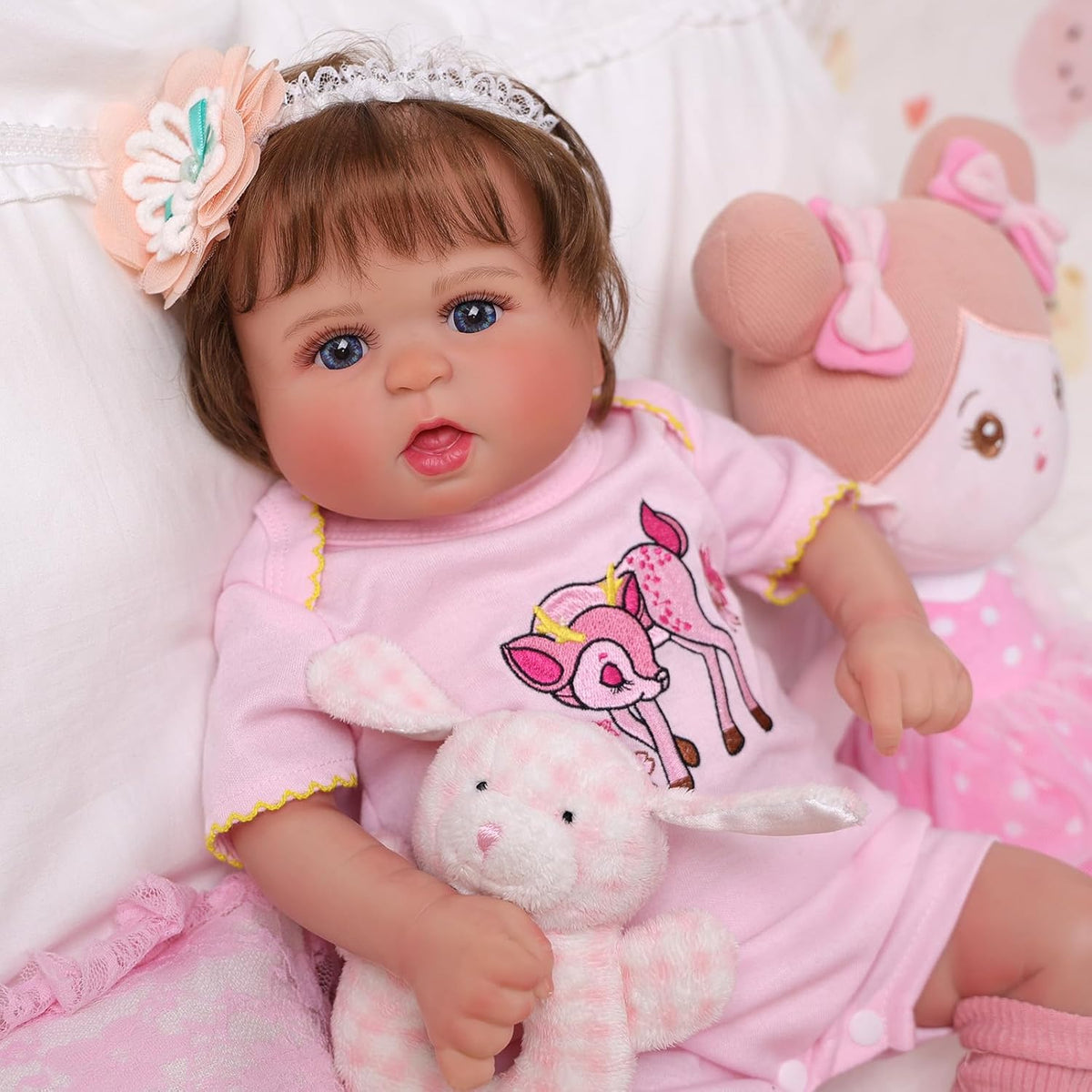 20 Inch Cloth Body Hand-Rooted Brown Hair Blue Eyes Poseable Reborn Baby Doll Z4149