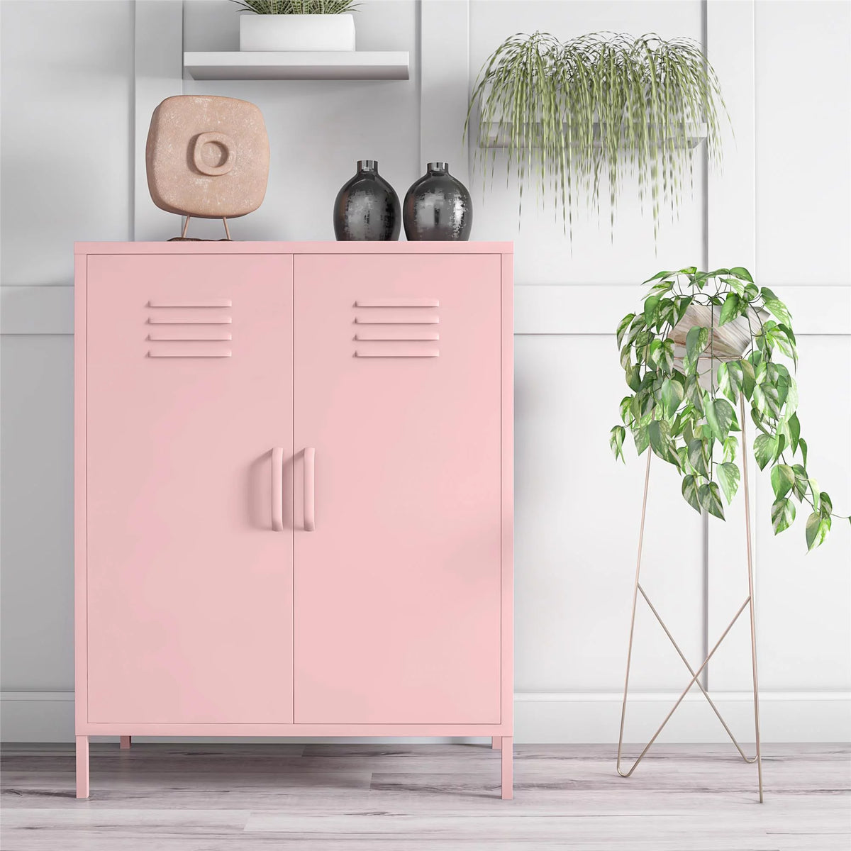 2 Door Metal Locker Style Storage Accent Cabinet J83849