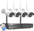3MP WiFi Security Camera System, 4pcs Pan 180°View Cameras, 8CH NVR, 1TB Hard Drive W7576