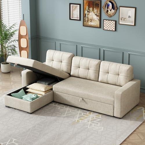 L Shaped Sleeper Sofa with Pull Out Bed and Storage A544723