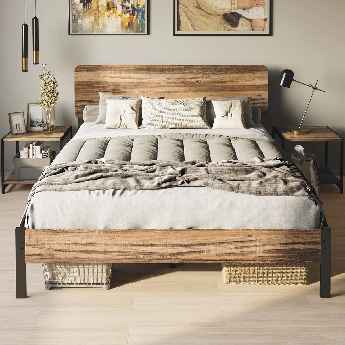 Queen Platform Bed Frame with Headboard A624487