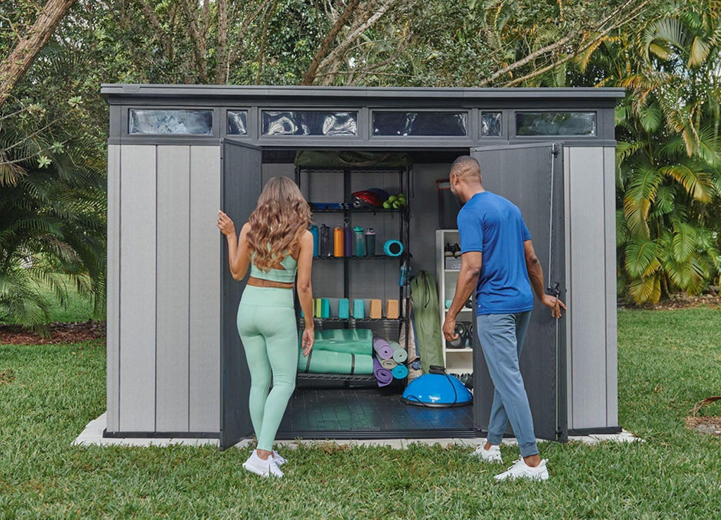 Grey & Black Resin Outdoor Storage Shed H7566