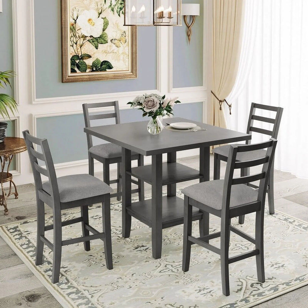 Espresso Square Dining Table Set of 4 with 4 Upholstered Chairs S36785