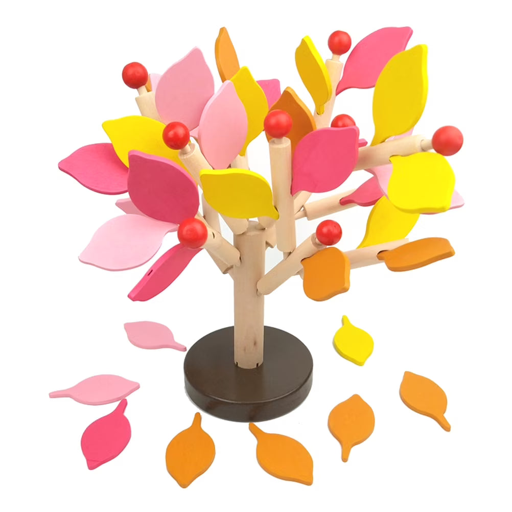 Creative Wooden Tree Blocks with Leaves 3D Building Set Toy (Yellow) A876613
