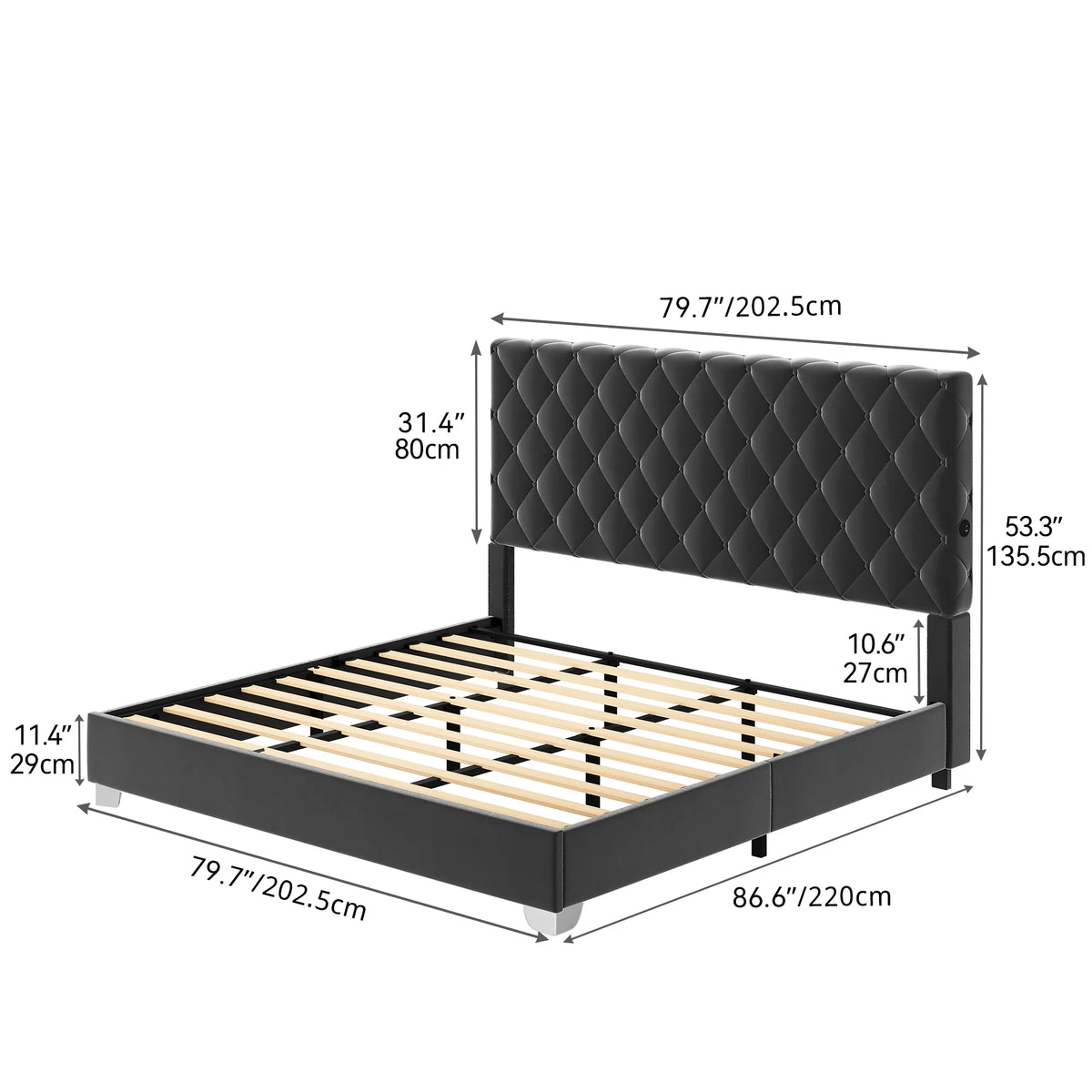 Beige Queen Size Upholstered Platform Bed Frame with Tufted Headboard Y698