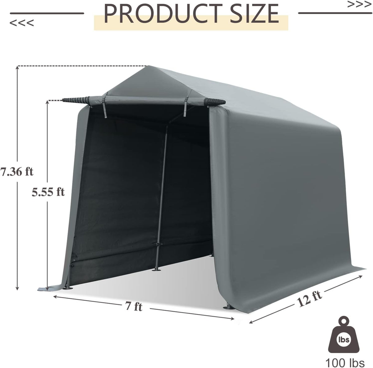 10x10 ft Portable Storage Shed with Roll-up Zipper Door, Gray Q5499