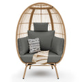 Oversized Wicker Egg Chair with Stand and Beige Cushions Y432