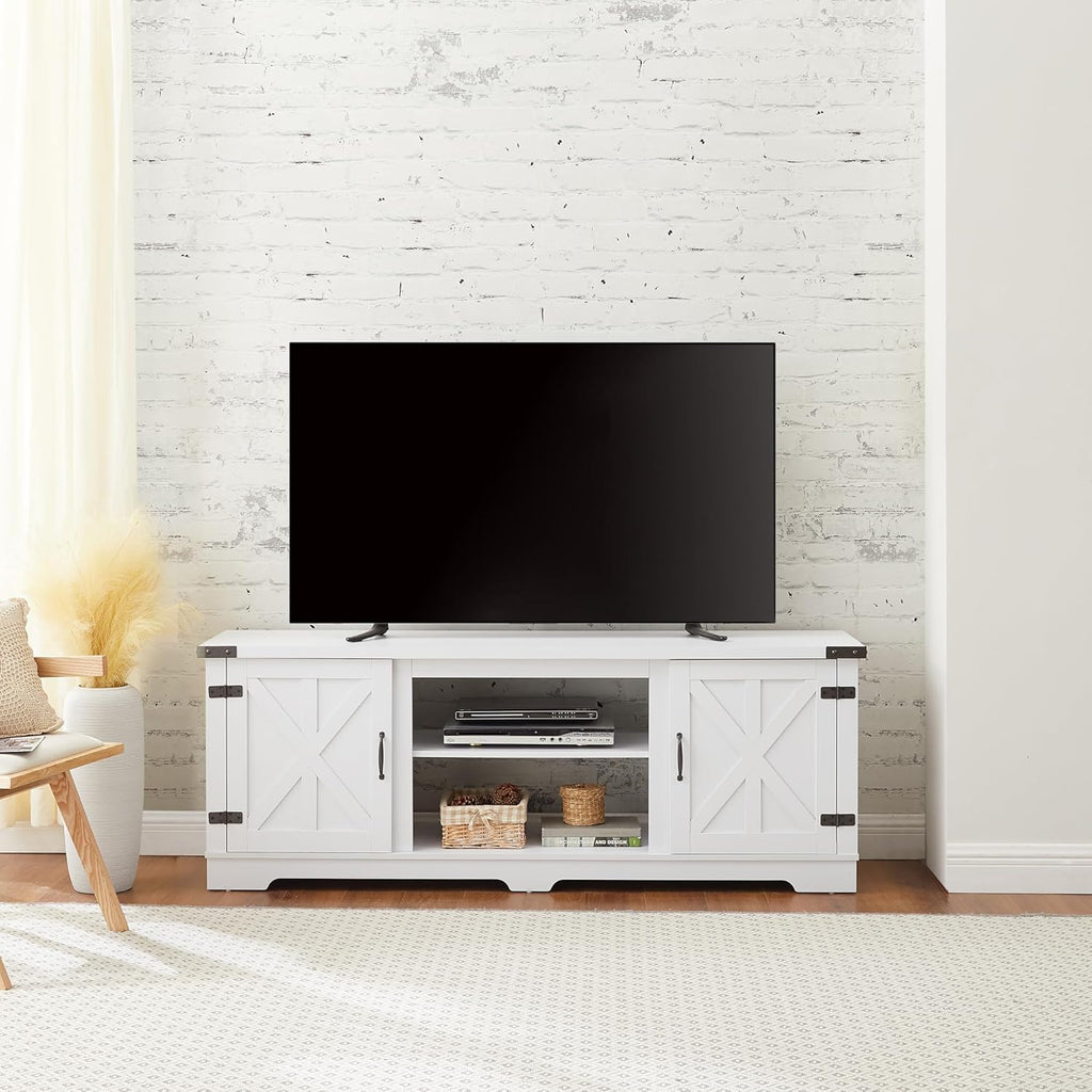 White TV Media Stand with Open Shelves and Closed Cabinets L56688