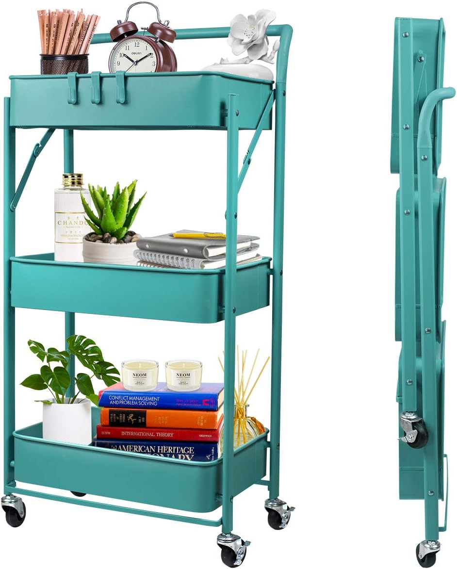 3-Tier Collapsible Rolling Utility Cart with Lockable Caster Wheels N910850