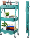 3-Tier Collapsible Rolling Utility Cart with Lockable Caster Wheels N910850